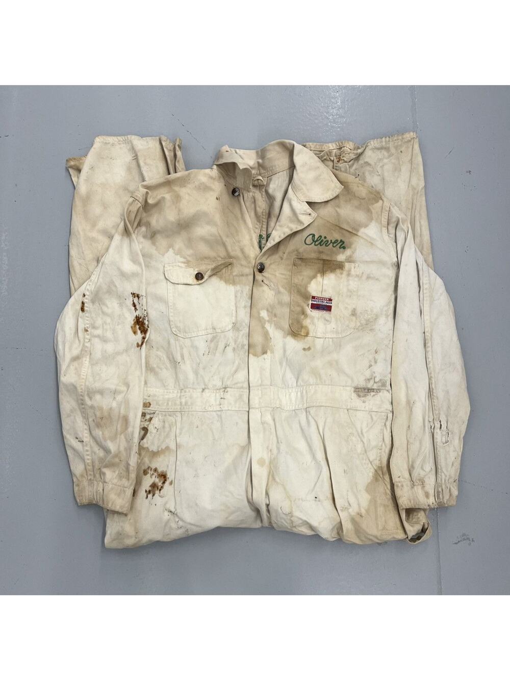 Vintage 50s Pioneer White Canvas Chainstitch Coveralls 40x29